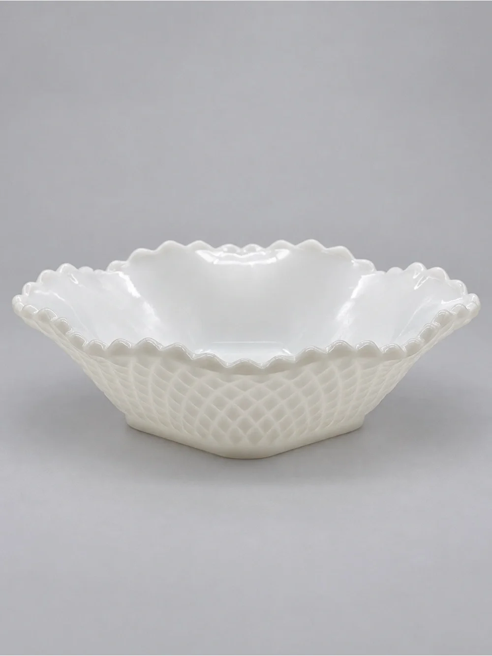 Westmoreland Vintage Milk Glass Diamond Ruffled Square Bowl